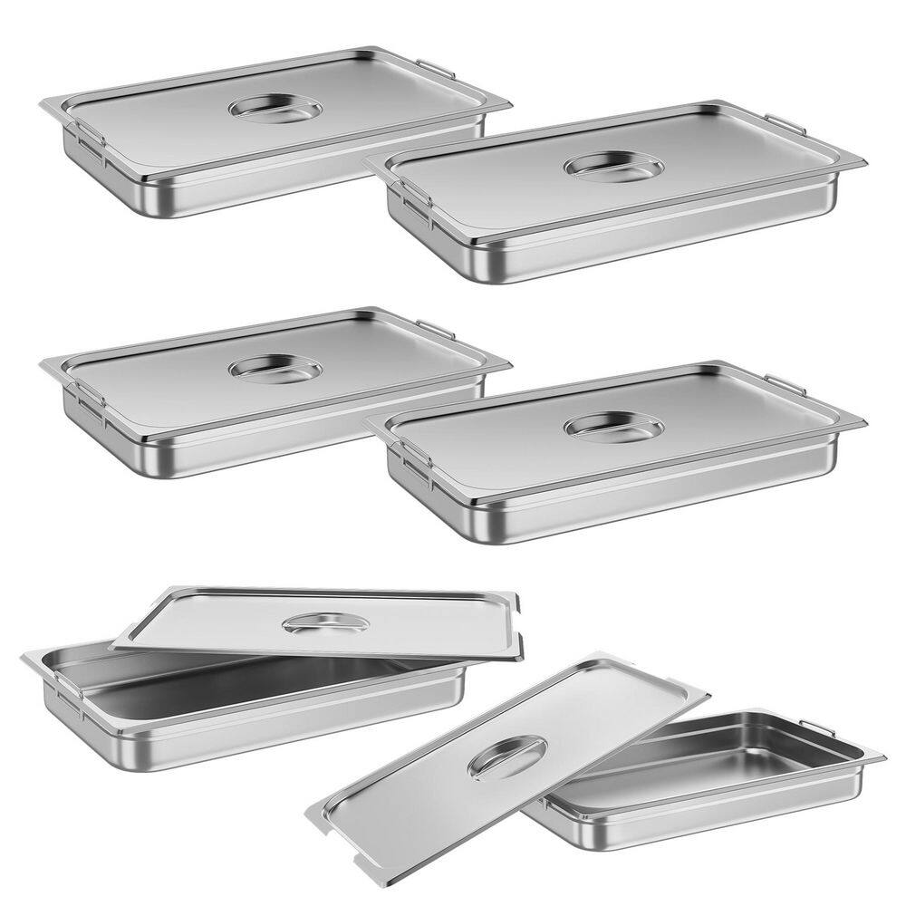 6-Piece Stainless Steel Steam Table Hotel Pans, Full Size 2 in. Deep Roasting Pan Set with Lid