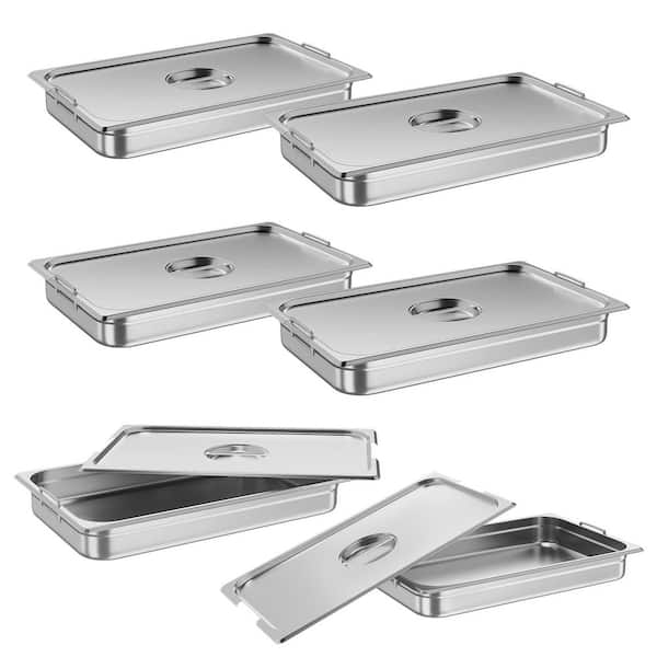 6-Piece Stainless Steel Steam Table Hotel Pans, Full Size 2 in. Deep Roasting Pan Set with Lid