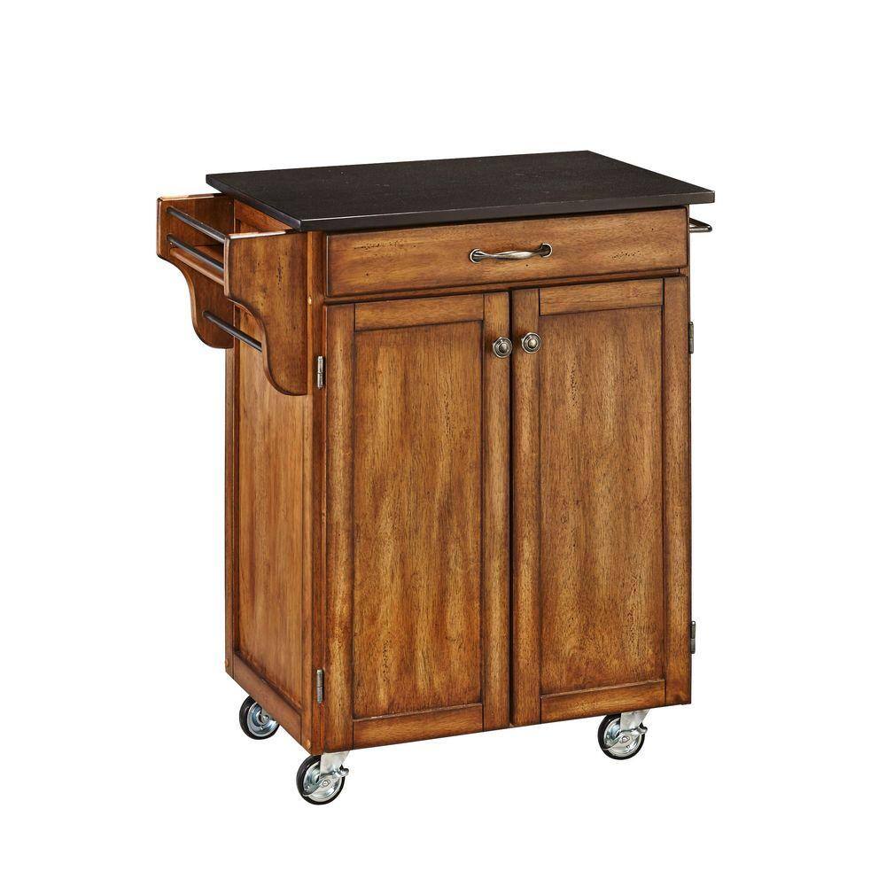 HOMESTYLES Cuisine Cart Warm Oak Kitchen Cart with Black Granite Top