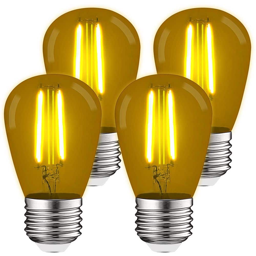 LUXRITE 11-Watt Equivalent S14 Edison LED Yellow Light Bulb, 0.5-Watt, Outdoor String Light Bulb UL, E26 Base Wet Rated (4-Pack) -  LR21735-4PK