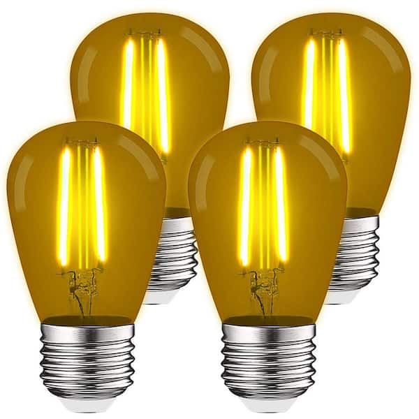 LUXRITE 11-Watt Equivalent S14 Edison LED Yellow Light Bulb, 0.5-Watt, Outdoor String Light Bulb UL, E26 Base Wet Rated (4-Pack)