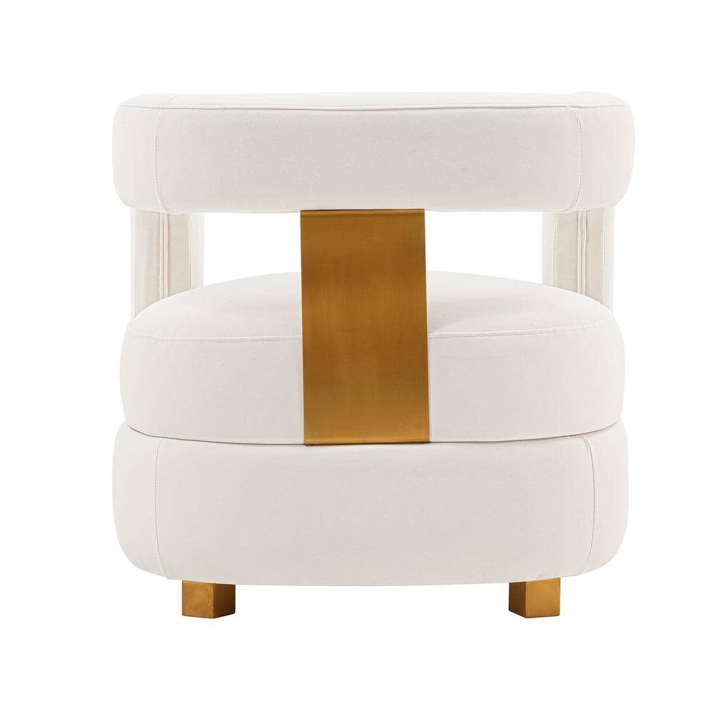 Set of 2 White Velvet Barrel Accent Chairs with Gold Accents