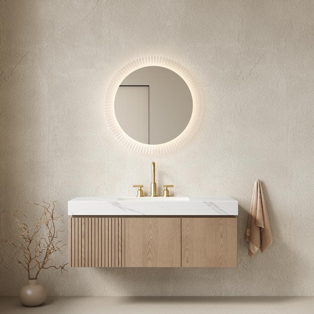 MURI 48 in. Floating Bathroom Vanity with Sink, Carrara White Sintered Stone Top, Ceramic Basin, Heidelberg Woodgrain price history on PriceWatchPro