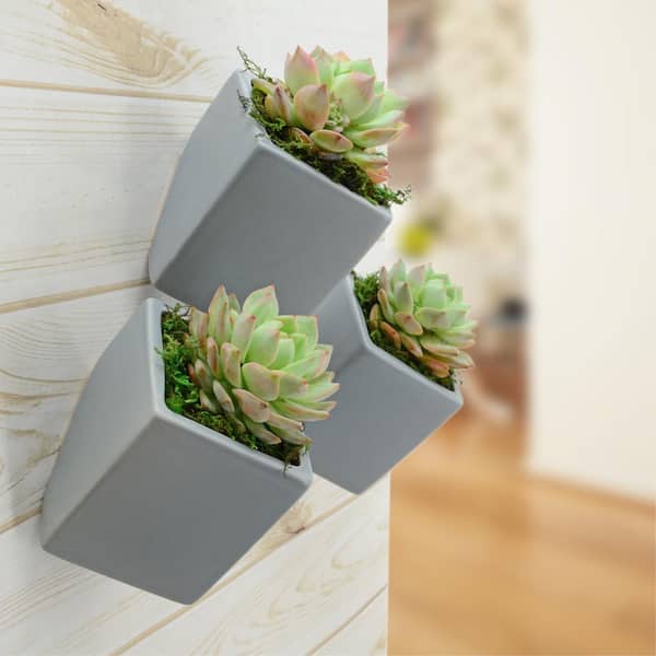 Cube 5 1/2 in. x 6 in. Light Grey Ceramic Wall Planter