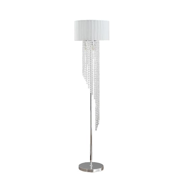 65.75 in. Rain Silver Metal Standard Floor Lamp with Sheer White Drum Shade