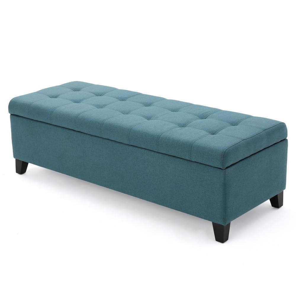 Noble House Mission Dark Teal Storage Fabric Ottoman Bench 11026 The Home Depot