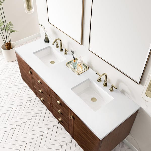 Amberly 72.0 in. W x 23.5 in. D x 34.7 in. H Bathroom Vanity in Mid-Century Walnut with White Zeus Quartz Top