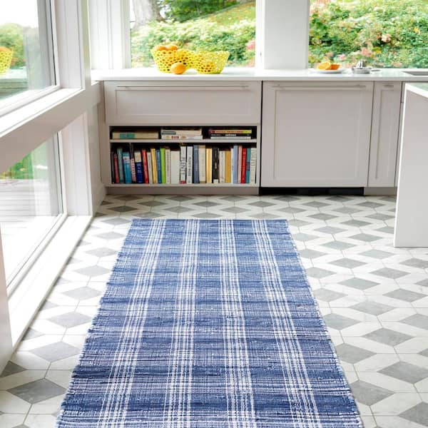 Denim Plaid Handwoven Cotton Blue 10 ft. x 14 ft. Indoor Area Rug