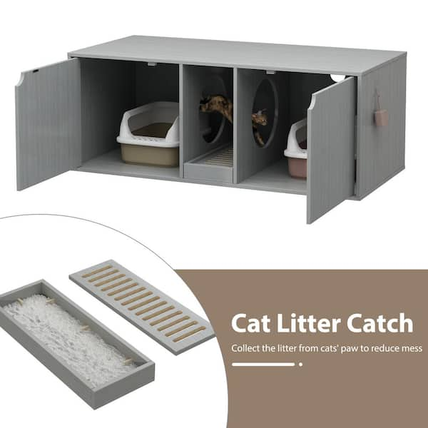 Large Cat Litter Box Enclosure for 2 Cats, Modern Wood Stackable Cat  Washroom Storage Cabinet Bench End Table Furniture with Removable Litter  Catcher Box