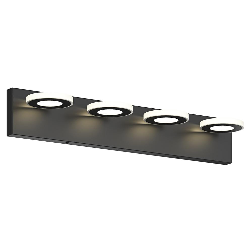 24.8 in. 4-Light Modern Black Bathroom 24W LED Vanity Light Over Mirror Rou