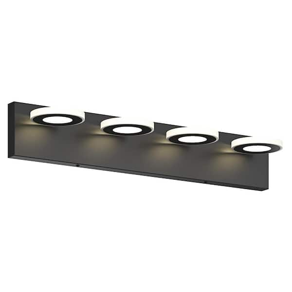 24.8 in. 4-Light Modern Black Bathroom 24W LED Vanity Light Over Mirror Round Lamp Wall Lighting Fixtures