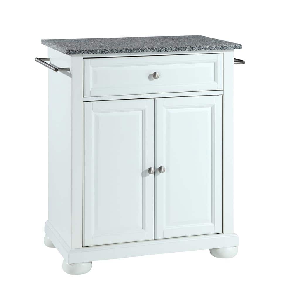Elegant Alexandria White Kitchen Island with Gray Granite Top and Storage