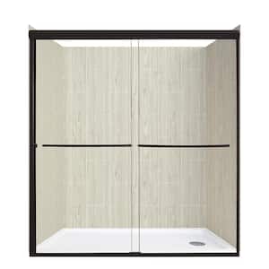 Cove Sliding 60 in. L x 30 in. W x 78 in. H Right Drain Alcove Shower Door Kit in Driftwood and Matte Black Hardware