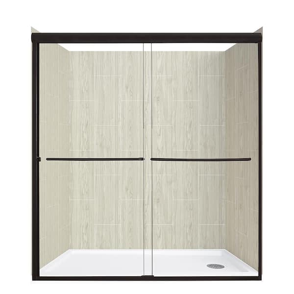 CRAFT + MAIN Cove Sliding 60 in. L x 32 in. W x 78 in. H Right Drain Alcove Shower Door Kit in Driftwood and Matte Black Hardware