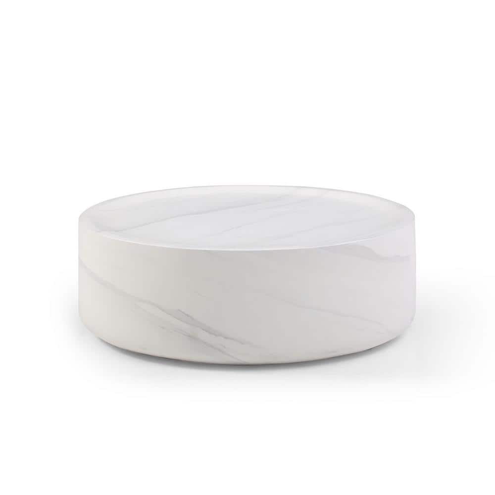 35.4 in. White Round Faux Marble Coffee Tables for Living Room (No Need Ass