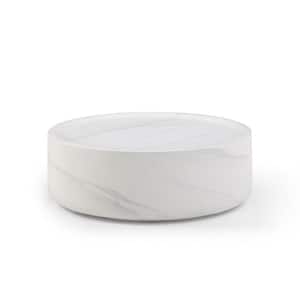 35.4 in. White Round Faux Marble Coffee Tables for Living Room (No Need Assembly)