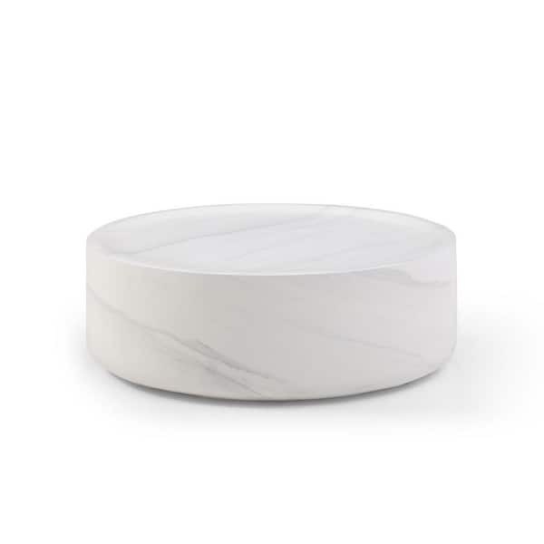 Unbranded 35.4 in. White Round Faux Marble Coffee Tables for Living Room (No Need Assembly)