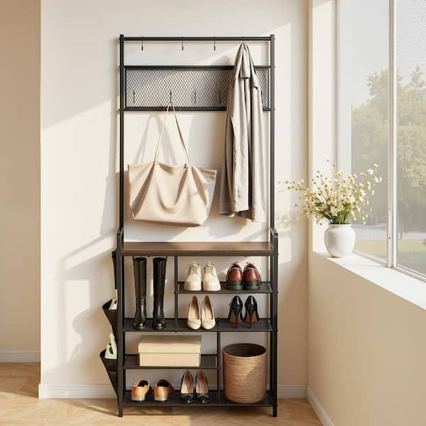 SKYSHALO Freestanding Hall Tree with Coat Rack, 70.9 In. Steel