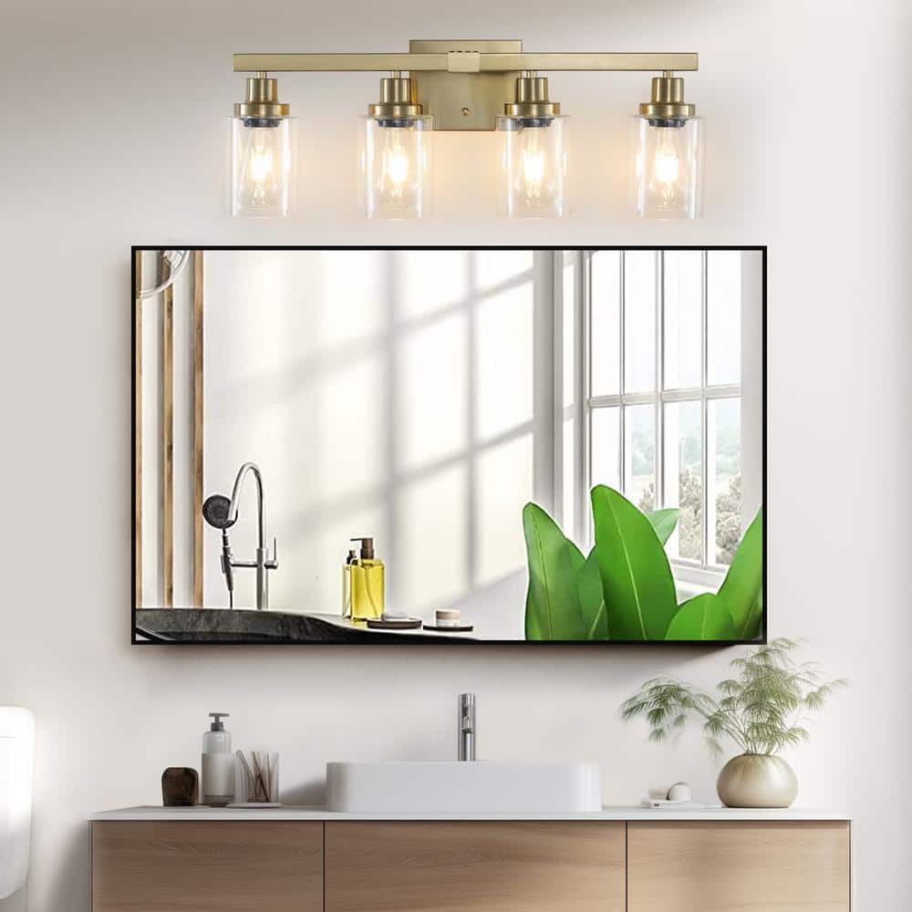 24.2 in. 4-Light Gold Vanity Light w/ Clear Glass Shades, Gold (No Included Bulb) price history on PriceWatchPro