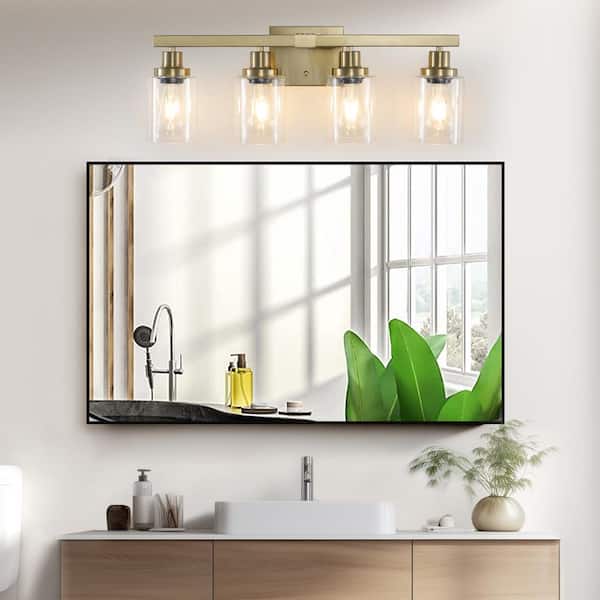 24.2 in. 4-Light Gold Vanity Light w/ Clear Glass Shades, Gold (No Included Bulb)