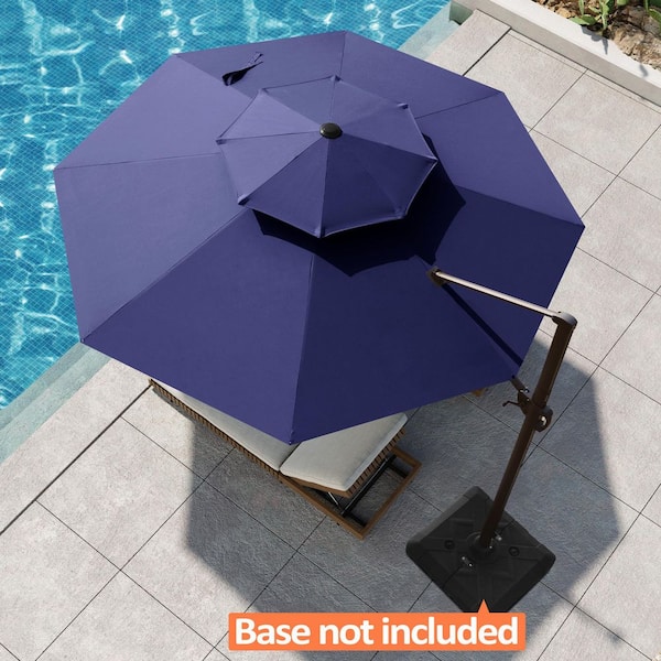 Pellebant Double Top 11 ft. Round Aluminum Heavy-Duty 360° Rotation Cantilever Offset Patio Umbrella in Navy Blue, No Base