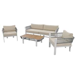 Leri 4--Piece Metal Frame Patio Conversation Set with Coffee Table and Beige Cushions