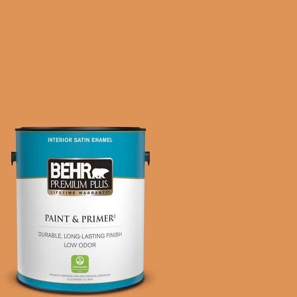 BEHR PREMIUM PLUS 1 gal. #270D-6 Pumpkin Toast Satin Enamel Low Odor Interior Paint & Primer