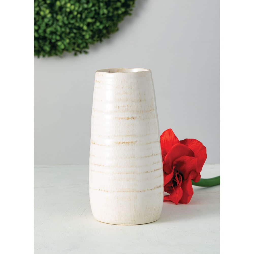 Elegant Rustic White Ceramic 13.5" Table Vase
