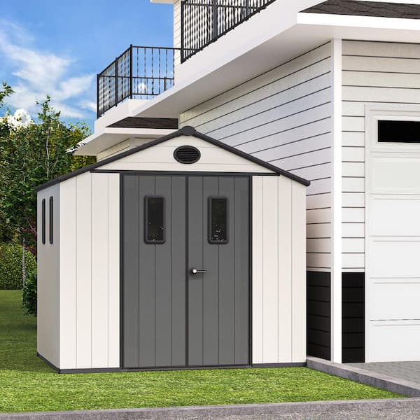 6 ft. x 8 ft. Durable Resin Shed Garden Outdoor Storage Shed with Floor and Sloping Roof