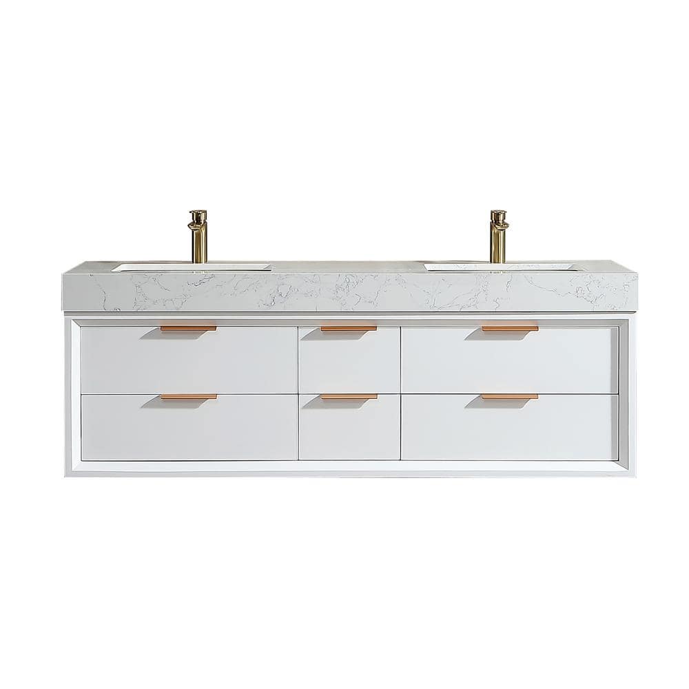 60 in. W x 21 in. D x 21 in. H Floating Bath Vanity in White with White Eng