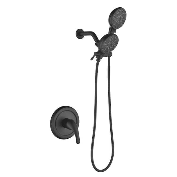 Tomfaucet 7-Spray 7 in. Wall Mount Fixed and Handheld Shower Head in Matte Black (Valve Included)