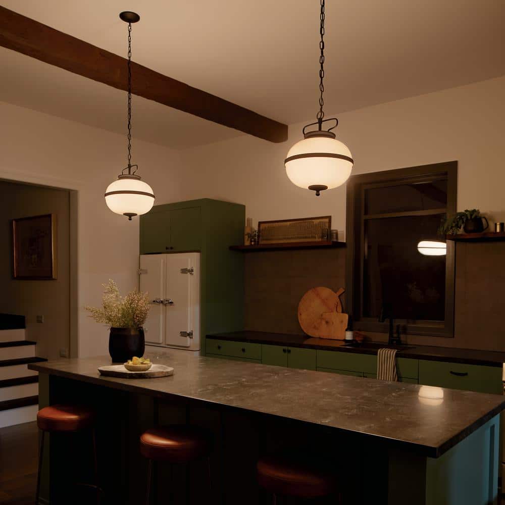 Opal Glass and Textured Black 12" Globe Pendant Light
