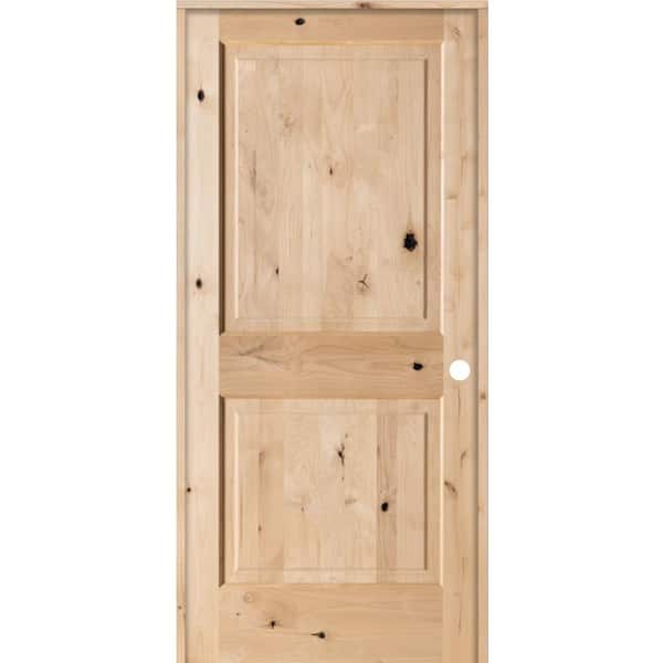 Krosswood Doors 36 in. x 80 in. 2-Panel Square Top Solid Wood Core Rustic Knotty Alder Left-Hand Single Prehung Interior Door