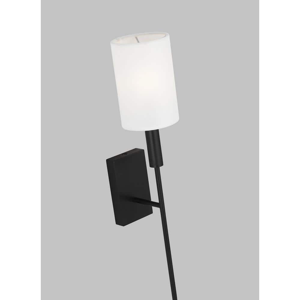 Black Steel Dimmable Wall Sconce with White Drum Shade