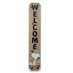 46 in. Weather-Resistant Snoopy Welcome Fall Vertical Wood Porch Decor
