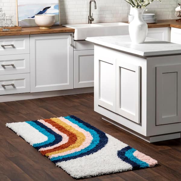 nuLOOM Ela Blue Doormat 2 ft. x 6 ft. Abstract Shag Area Rug