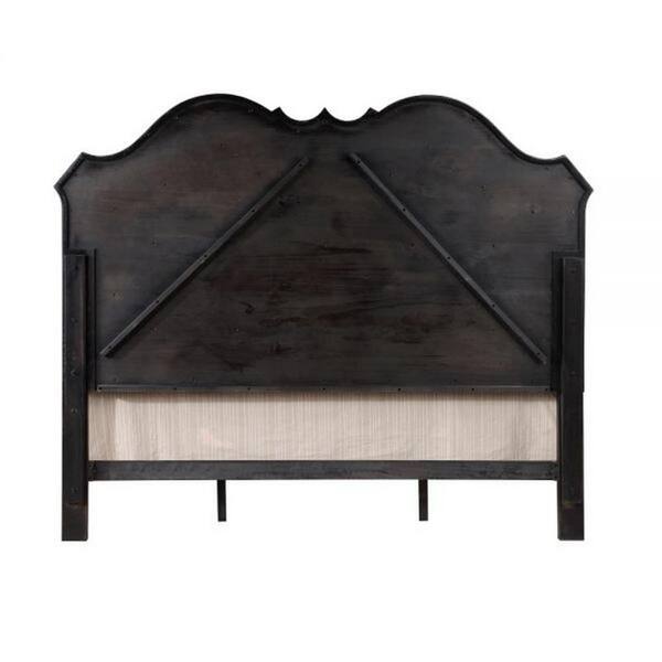 Benjara Chery Beige and Black Wood Frame King Panel Bed with