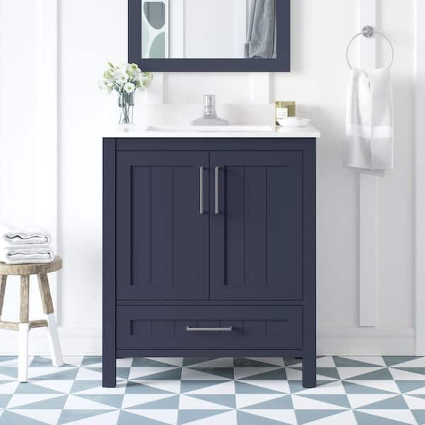 Kansas 30 in. Single Sink Midnight Blue Bath Vanity with White Engineered Stone Top (Assembled)