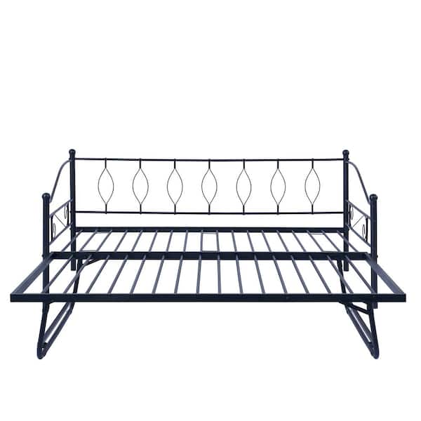 STICKON Black Twin Size Metal Daybed with Twin Size Adjustable Trundle