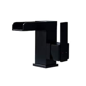 Single Handle Single Hole Bathroom Faucet with Valve Modern Waterfall Brass Bathroom Sink Taps in Matte Black