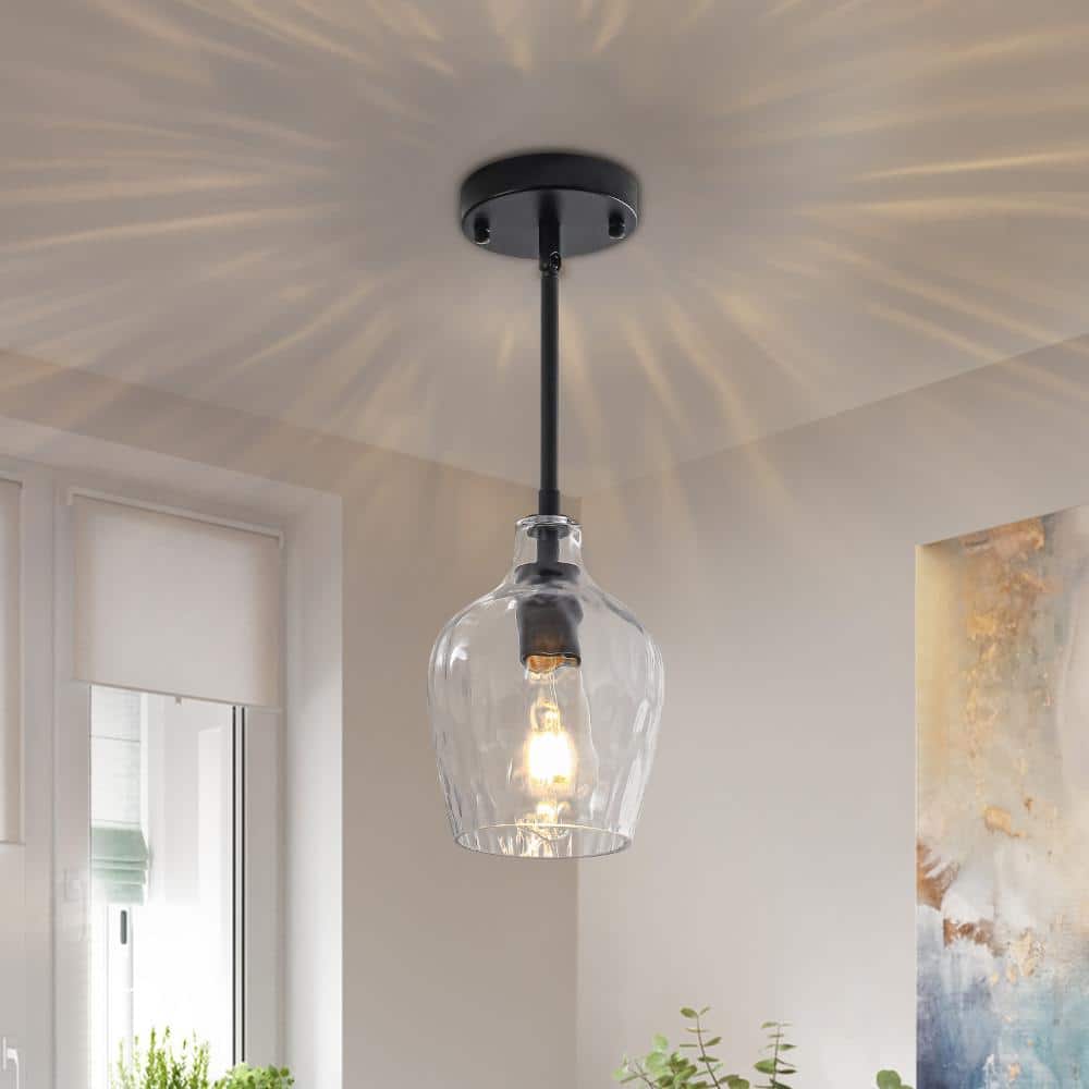 5.9 in. 1-Light Modern Black Hanging Pendant Light with Clear Hammered Glass Shade for Kitchen Island price history on PriceWatchPro