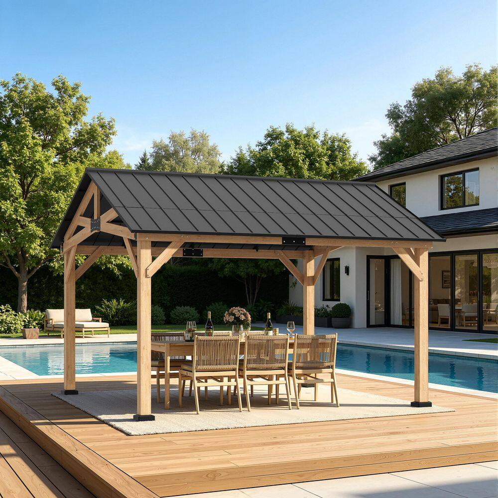 11 ft. x 13 ft. Cedar Wood Outdoor Patio Hardtop Gazebo with Galvanized Steel Roof and Ceiling Hook price history on PriceWatchPro