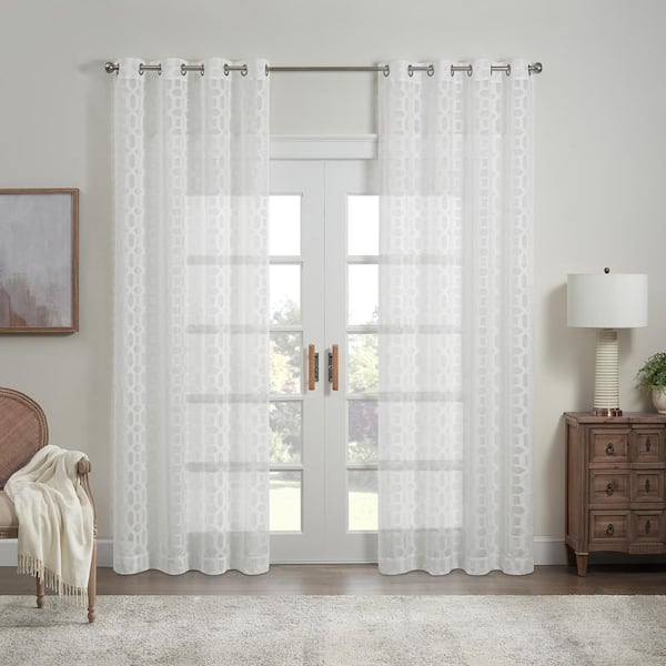 Waverly Eureka White Abstract Polyester, Gold Polka Dot Sheer Curtains With Lights
