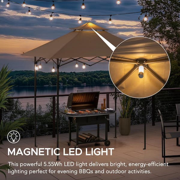 Sunjoy 8 ft. x 5 ft. Pop Up Grill Gazebo with Magnetic LED Light