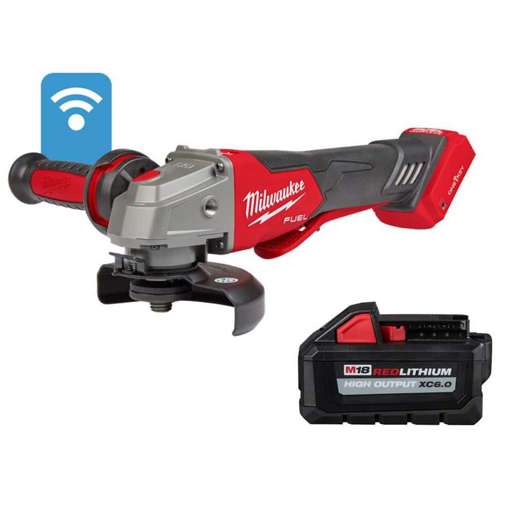 M18 FUEL 18V Lithium-Ion Brushless Cordless 4-1/2 in./5 in. Braking Grinder With Paddle Switch w/6.0Ah Battery -  Milwaukee, 2882-20-1865