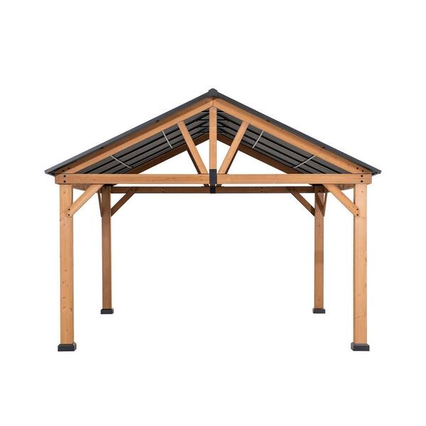 Bellagio 11 ft. x 13 ft. Cedar Framed Gazebo with Matte-Black Steel Gable Roof Hardtop