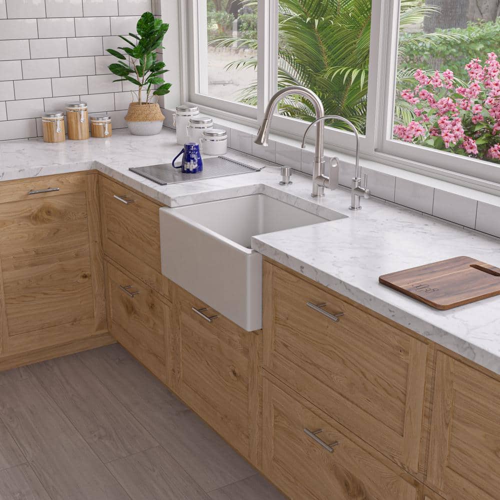 White Fireclay Farmhouse Drop-in Single Bowl Sink