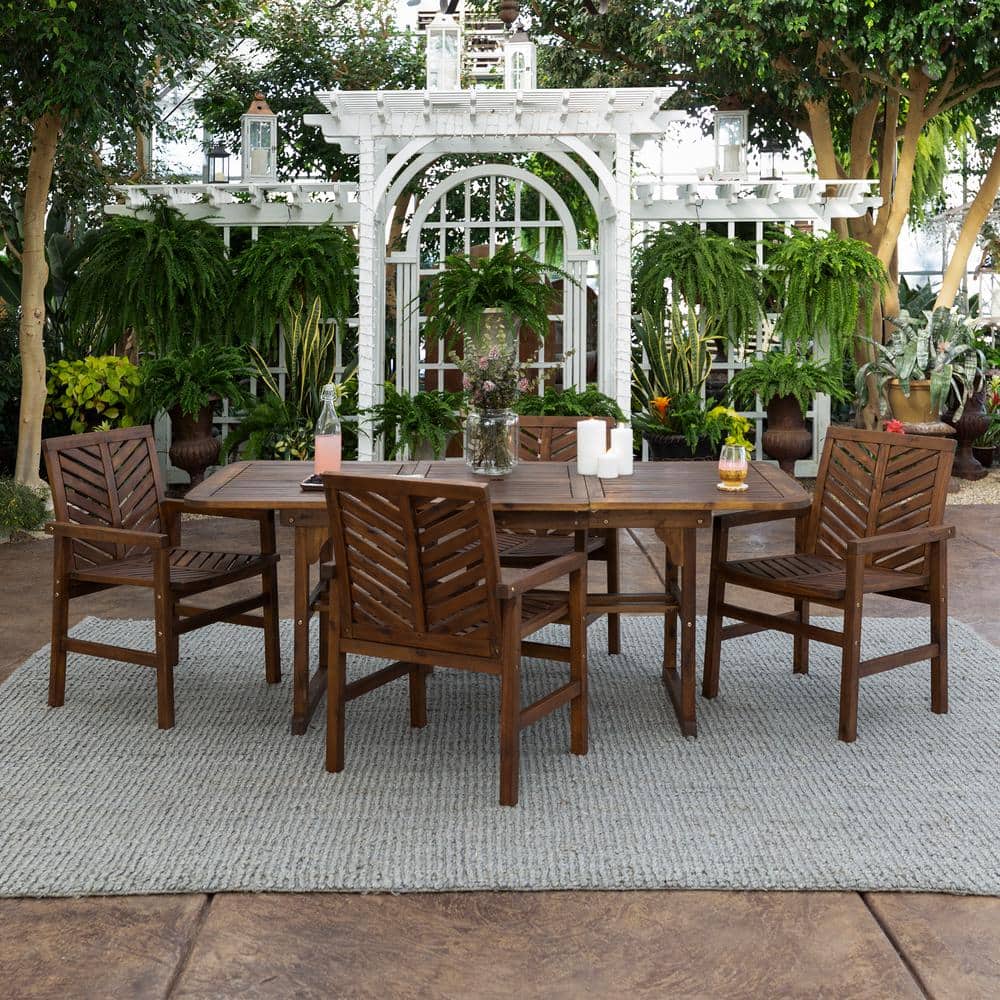 Dark Brown 5-Piece Extendable Wood Outdoor Patio Dining Set