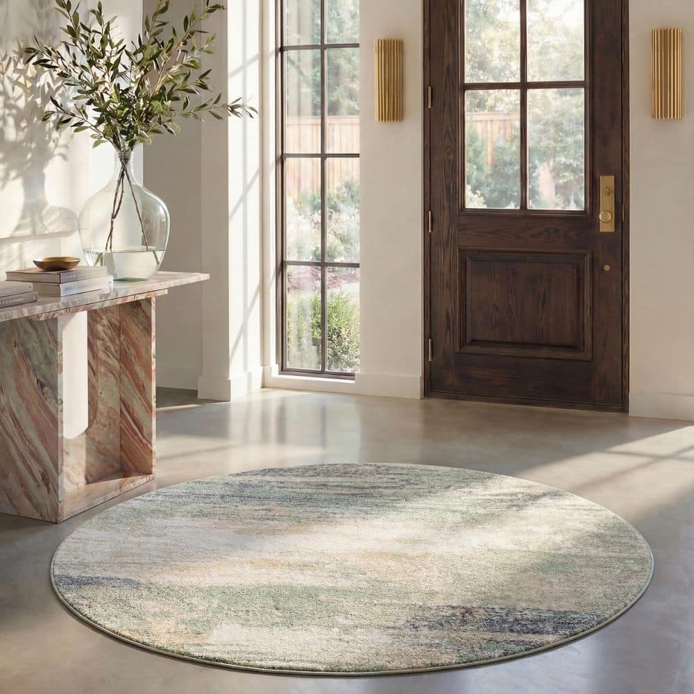Adirondack 9 ft. x 9 ft. Round Ivory/Sage Solid Color Distressed Area Rug price history on PriceWatchPro