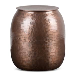 Griffen Industrial 19 in. Wide Metal Storage Accent Side Table in Antique Copper, Fully Assembled